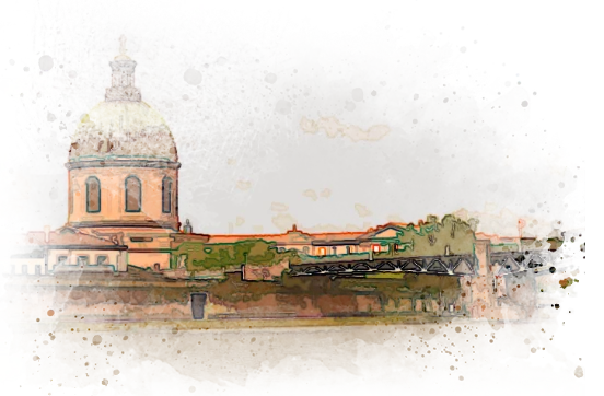 Le dôme de la Grave et la Garonne, à l'aquarelle